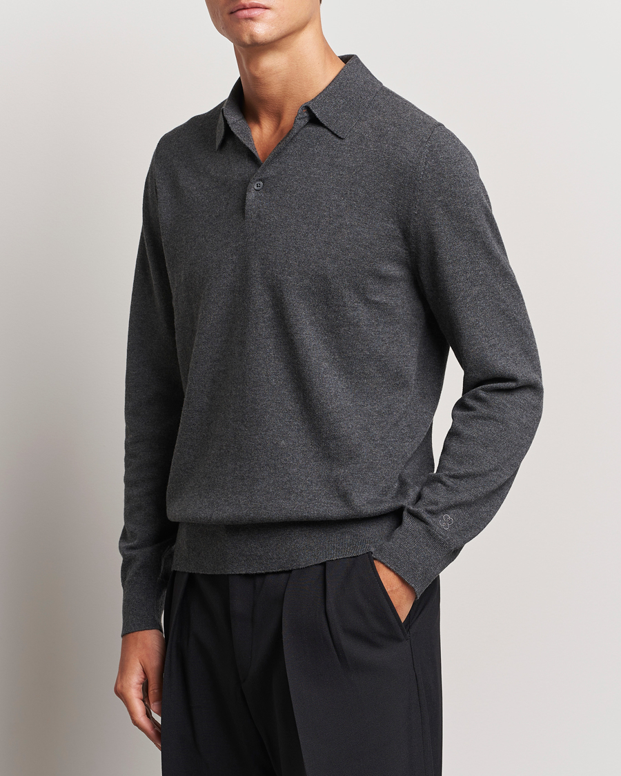 Herre | Gensere | Filippa K | Knitted Polo Shirt Dark Grey Melange