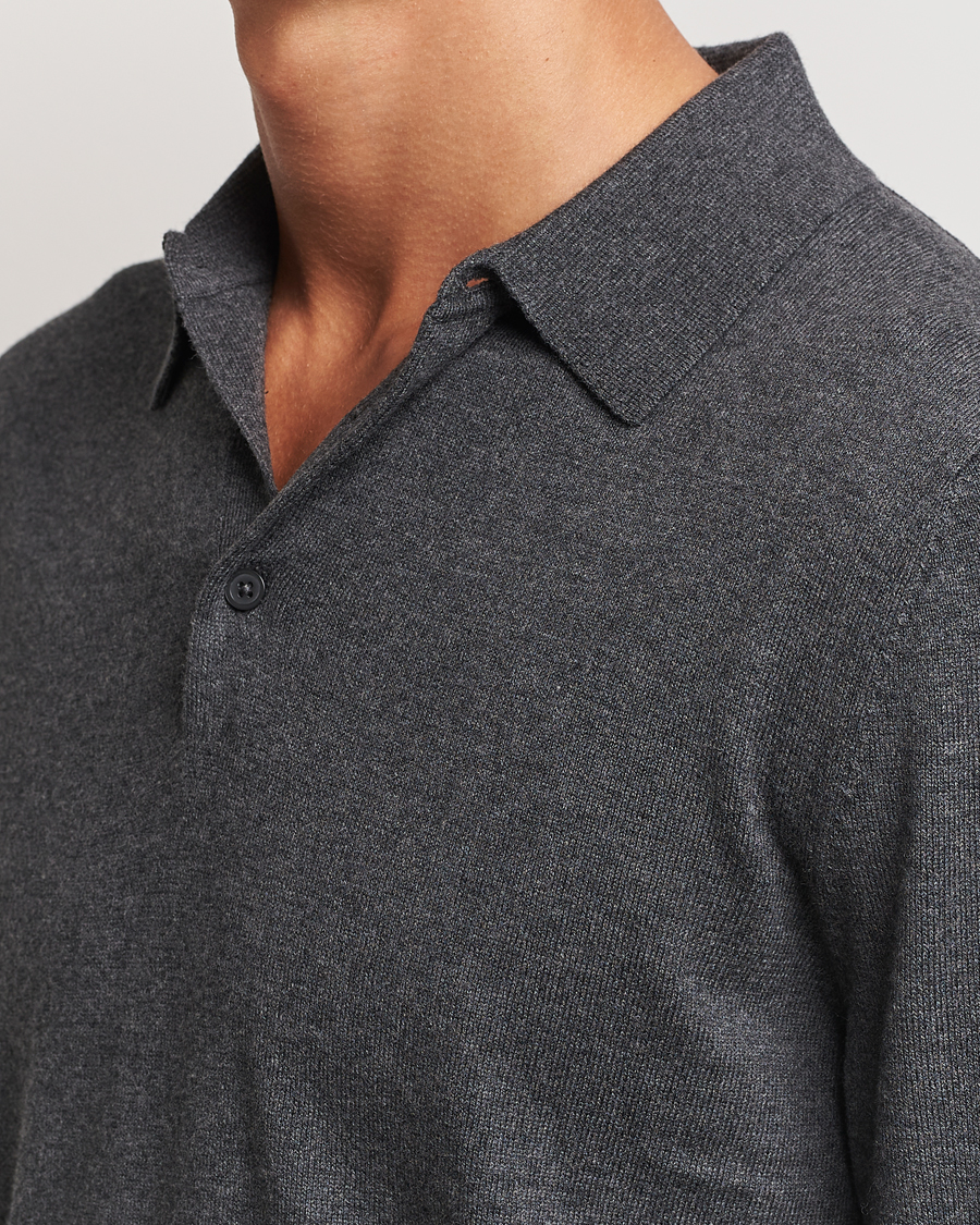 Herre | Gensere | Filippa K | Knitted Polo Shirt Dark Grey Melange