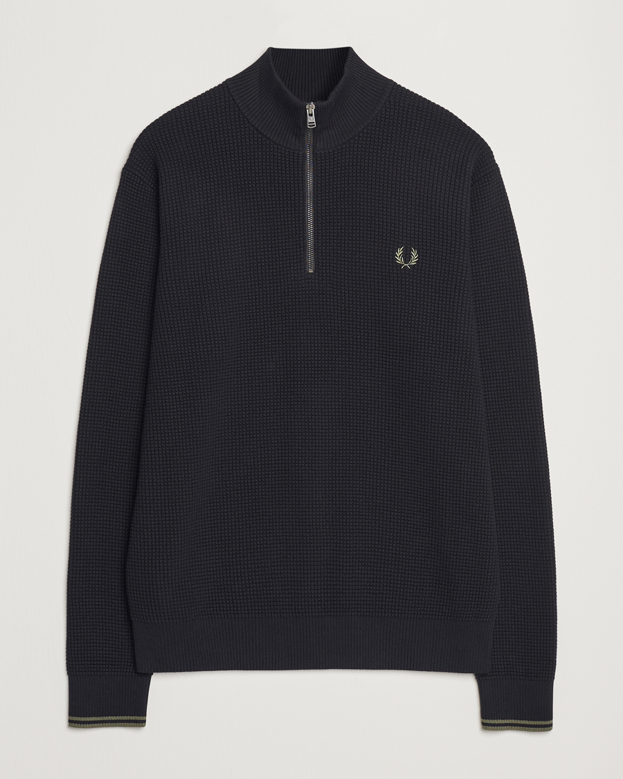 Herre | Gensere | Fred Perry | Waffle Stitch Half Zip Black