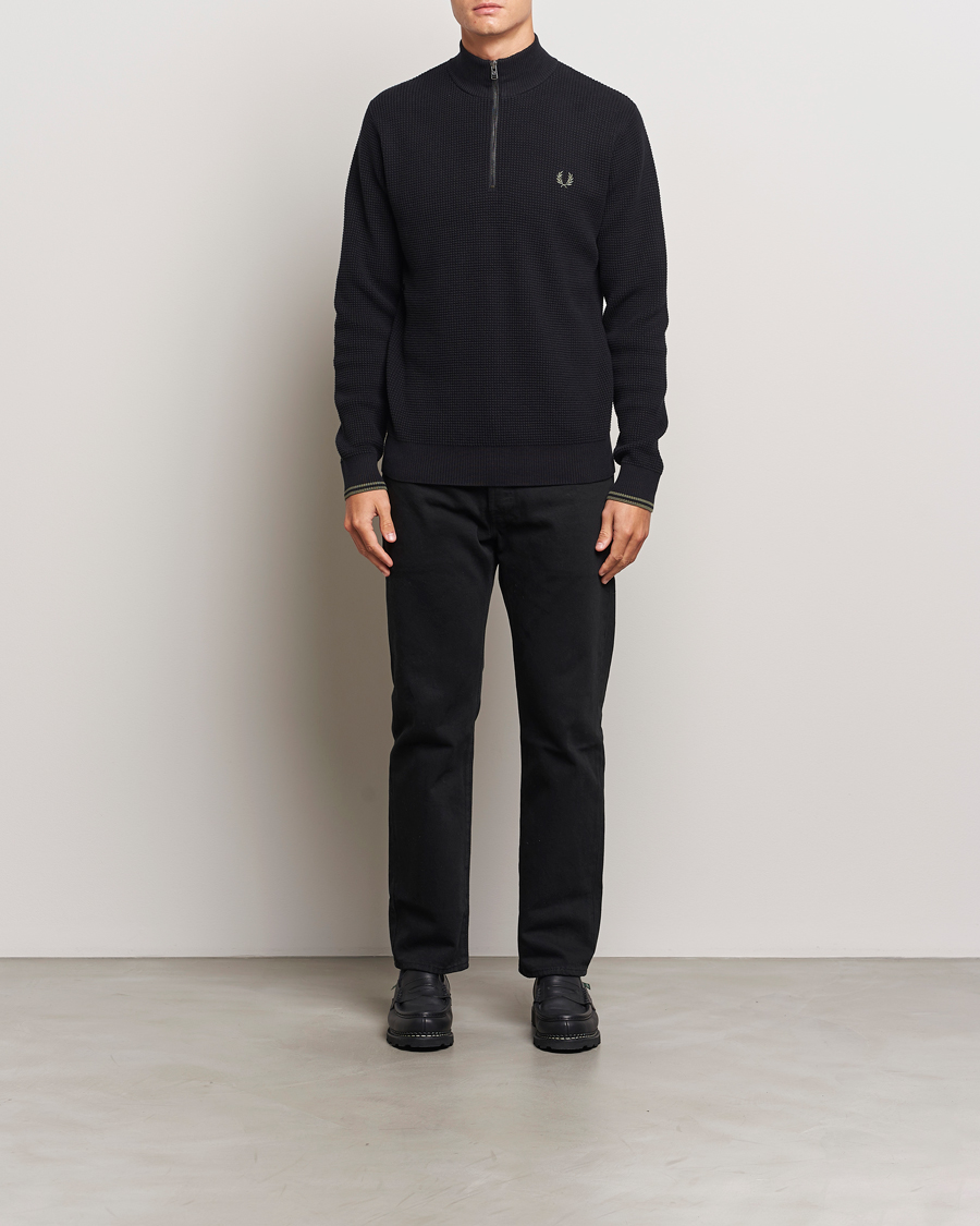 Herre | Gensere | Fred Perry | Waffle Stitch Half Zip Black