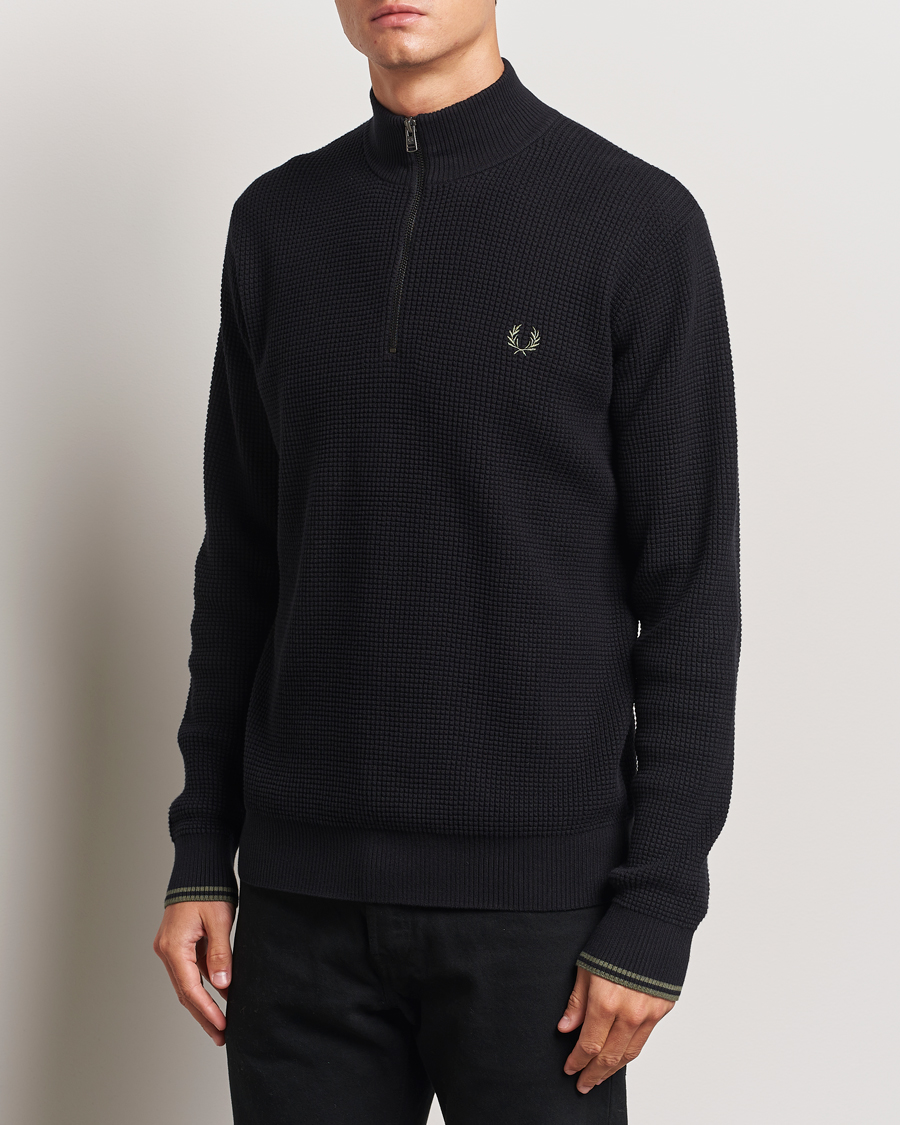Herre | Gensere | Fred Perry | Waffle Stitch Half Zip Black