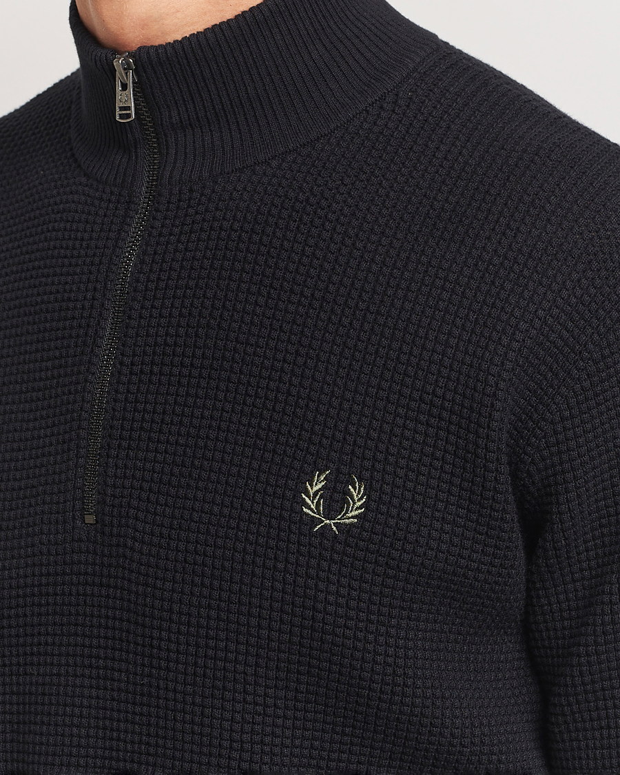 Herre | Gensere | Fred Perry | Waffle Stitch Half Zip Black