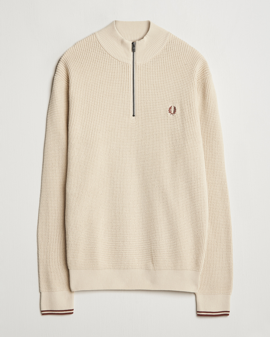 Herre | Gensere | Fred Perry | Waffle Stitch Half Zip Oatmeal