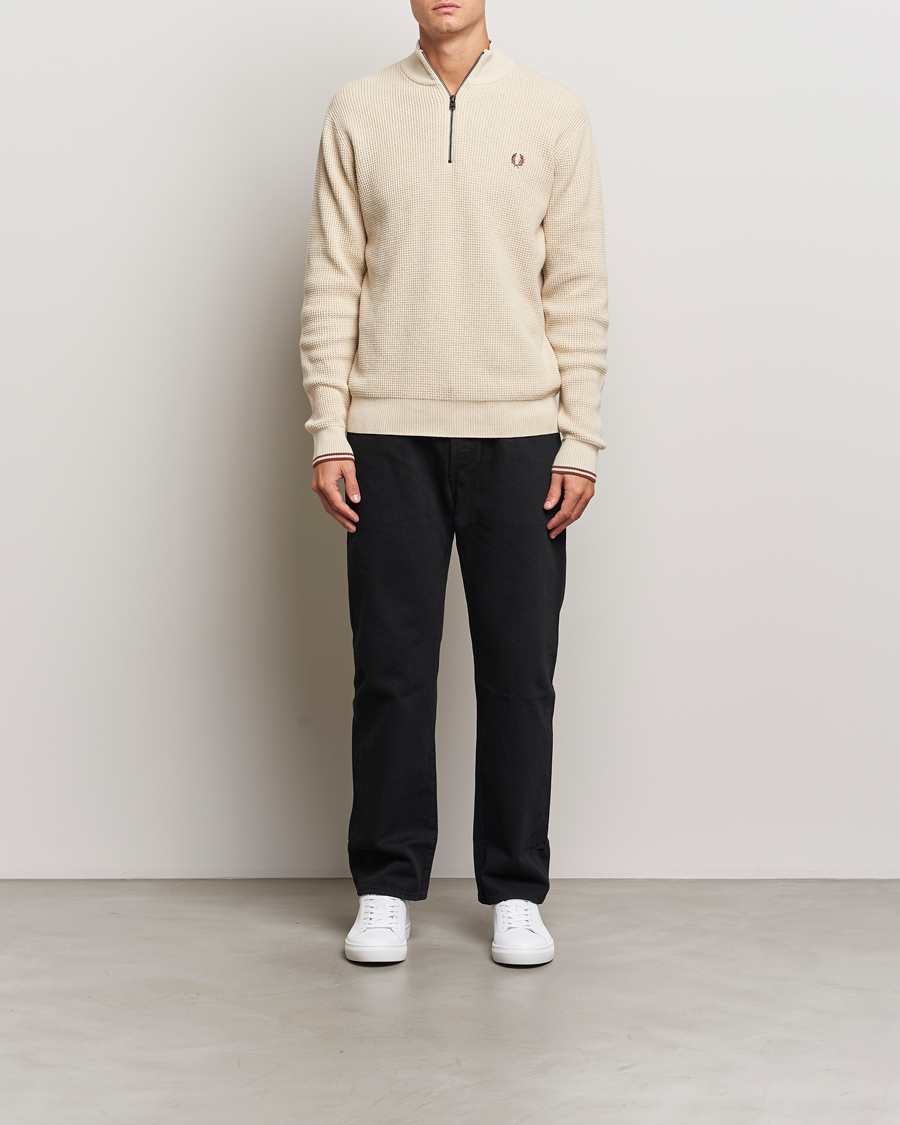 Herre | Gensere | Fred Perry | Waffle Stitch Half Zip Oatmeal