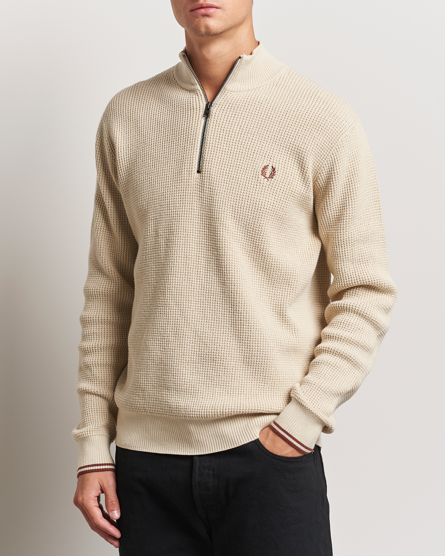 Herre | Gensere | Fred Perry | Waffle Stitch Half Zip Oatmeal
