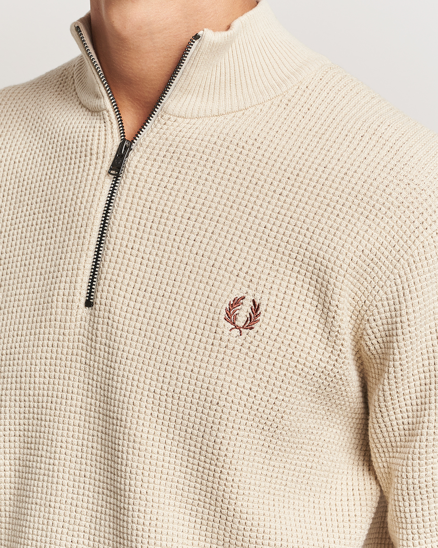 Herre | Gensere | Fred Perry | Waffle Stitch Half Zip Oatmeal