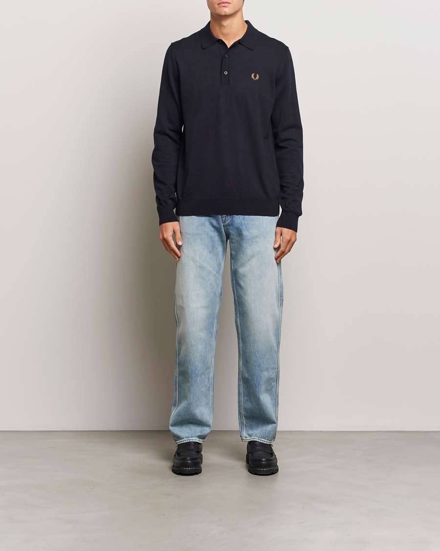 Herre | Gensere | Fred Perry | Knitted Long Sleeve Polo Navy