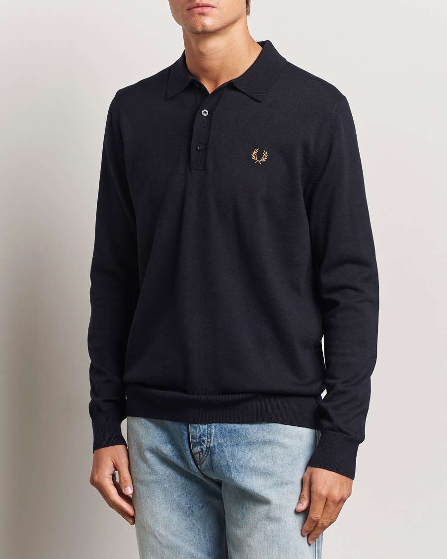Herre | Gensere | Fred Perry | Knitted Long Sleeve Polo Navy