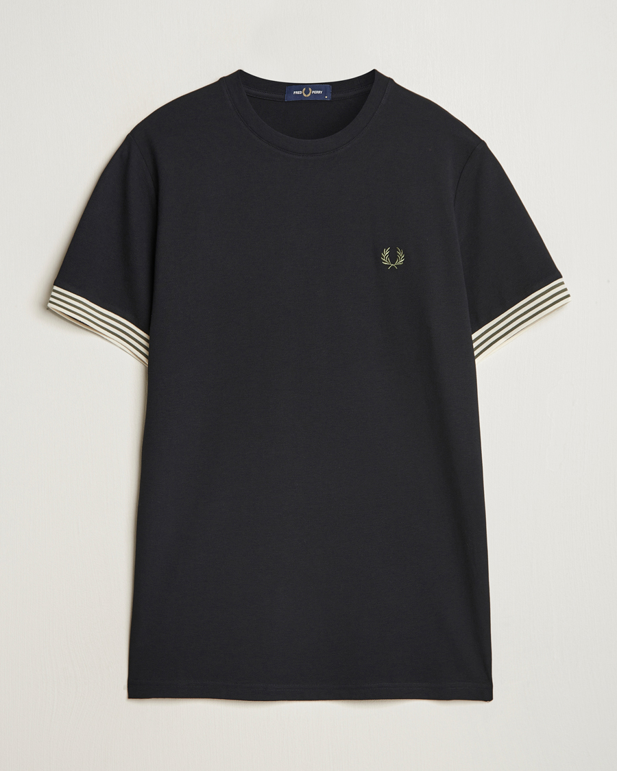 Herre | T-Shirts | Fred Perry | Striped Cuff Crew Neck T-Shirt Black