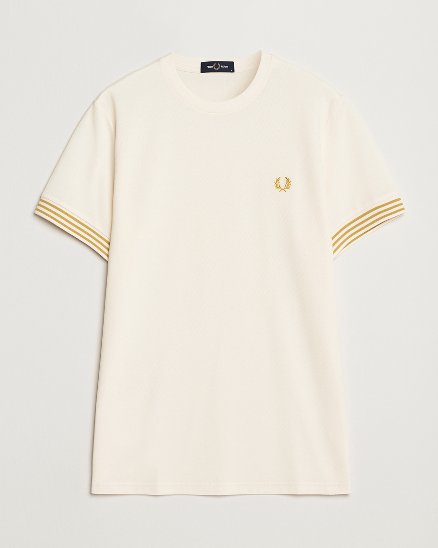 Herre | T-Shirts | Fred Perry | Striped Cuff Crew Neck T-Shirt Ecru