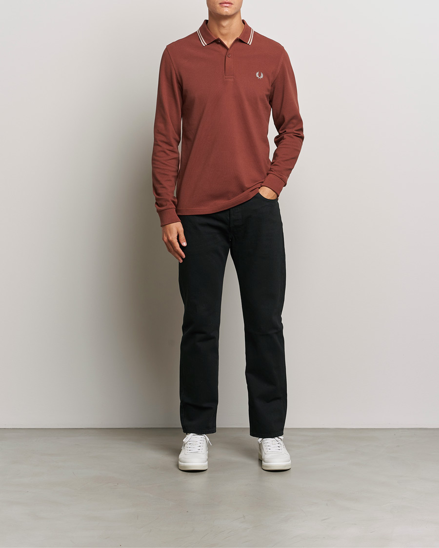 Herre | Gensere | Fred Perry | Twin Tipped Long Sleeve Polo Shirt Whiskey Brown