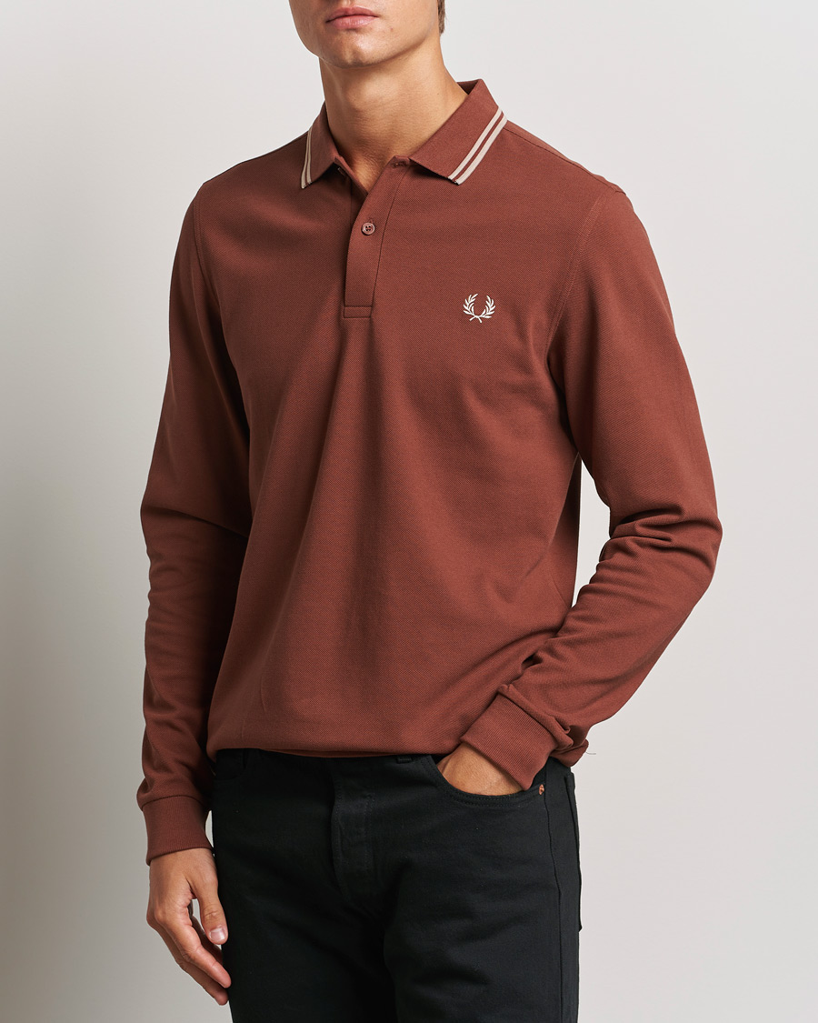 Herre | Gensere | Fred Perry | Twin Tipped Long Sleeve Polo Shirt Whiskey Brown