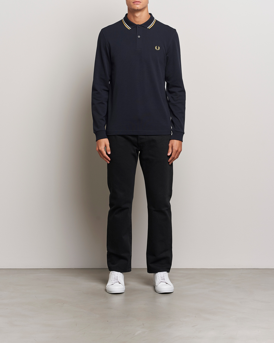 Herre | Gensere | Fred Perry | Twin Tipped Long Sleeve Polo Shirt Navy