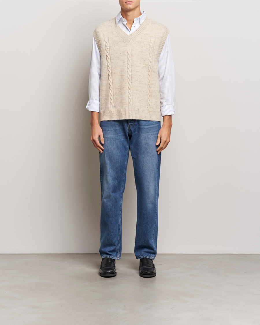 Herre | Gensere | Gant | Cable Knitted V-Neck Vest Seed Melange