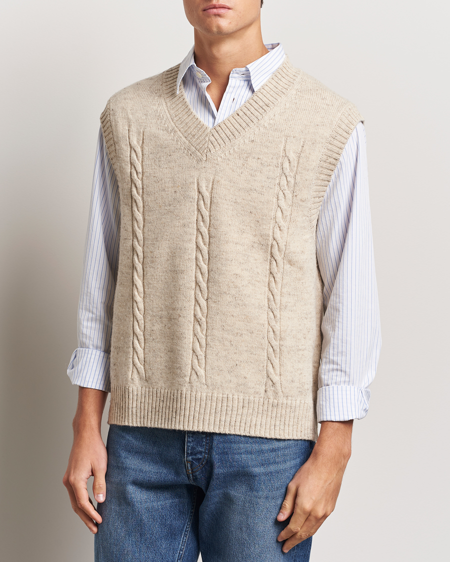 Herre | Gensere | Gant | Cable Knitted V-Neck Vest Seed Melange
