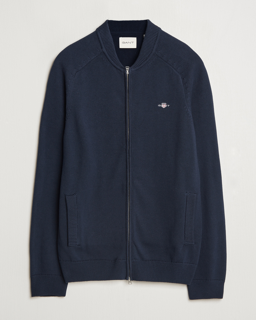 Herre | Gensere | GANT | Casual Cotton Bomber Cardigan Evening Blue