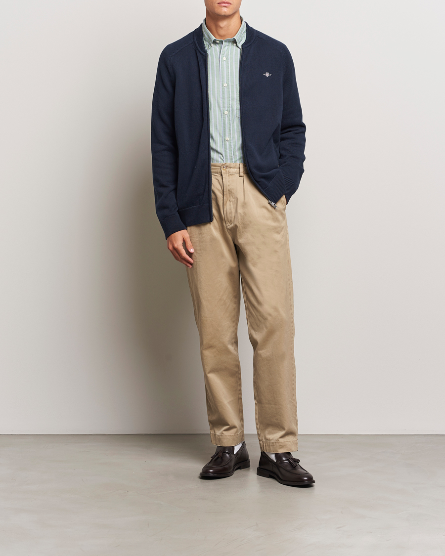 Herre | Gensere | GANT | Casual Cotton Bomber Cardigan Evening Blue