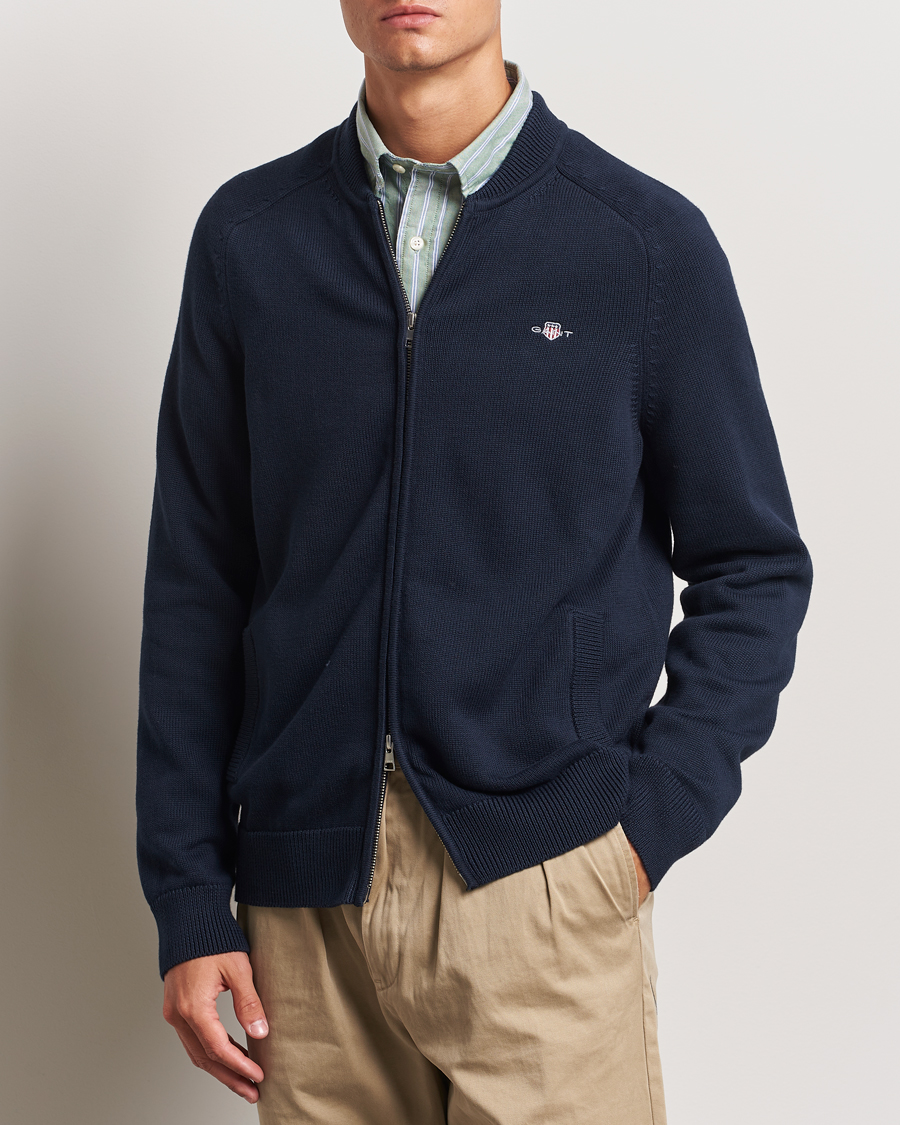 Herre | Gensere | GANT | Casual Cotton Bomber Cardigan Evening Blue
