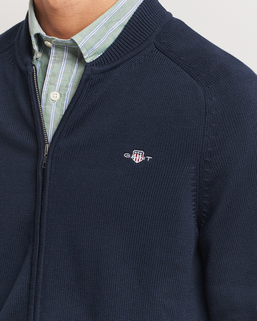 Herre | Gensere | GANT | Casual Cotton Bomber Cardigan Evening Blue
