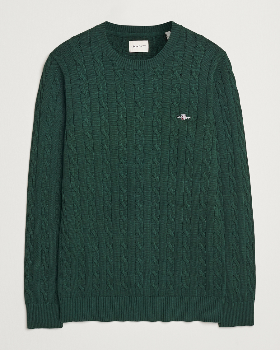 Herre | Gensere | GANT | Cotton Cable Crew Neck Tartan Green