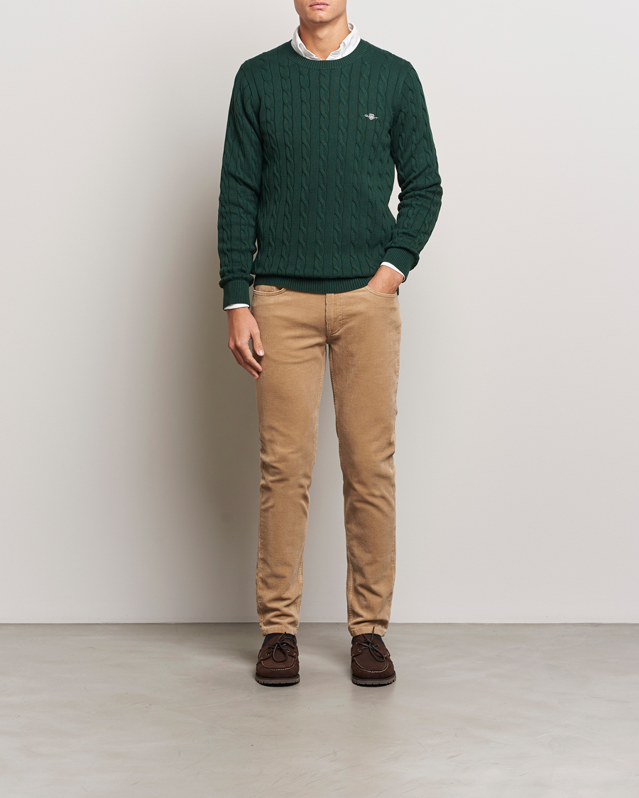Herre | Gensere | GANT | Cotton Cable Crew Neck Tartan Green