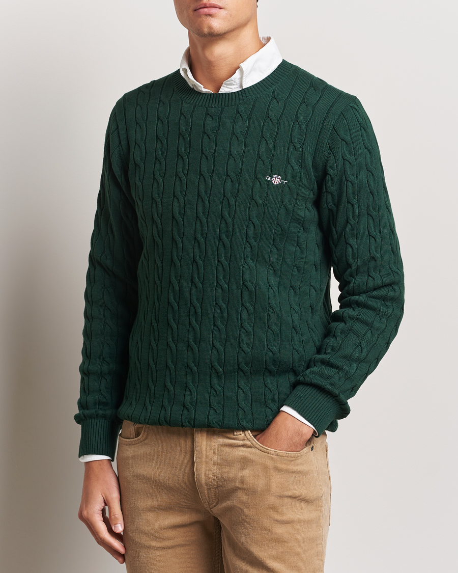 Herre | Gensere | GANT | Cotton Cable Crew Neck Tartan Green