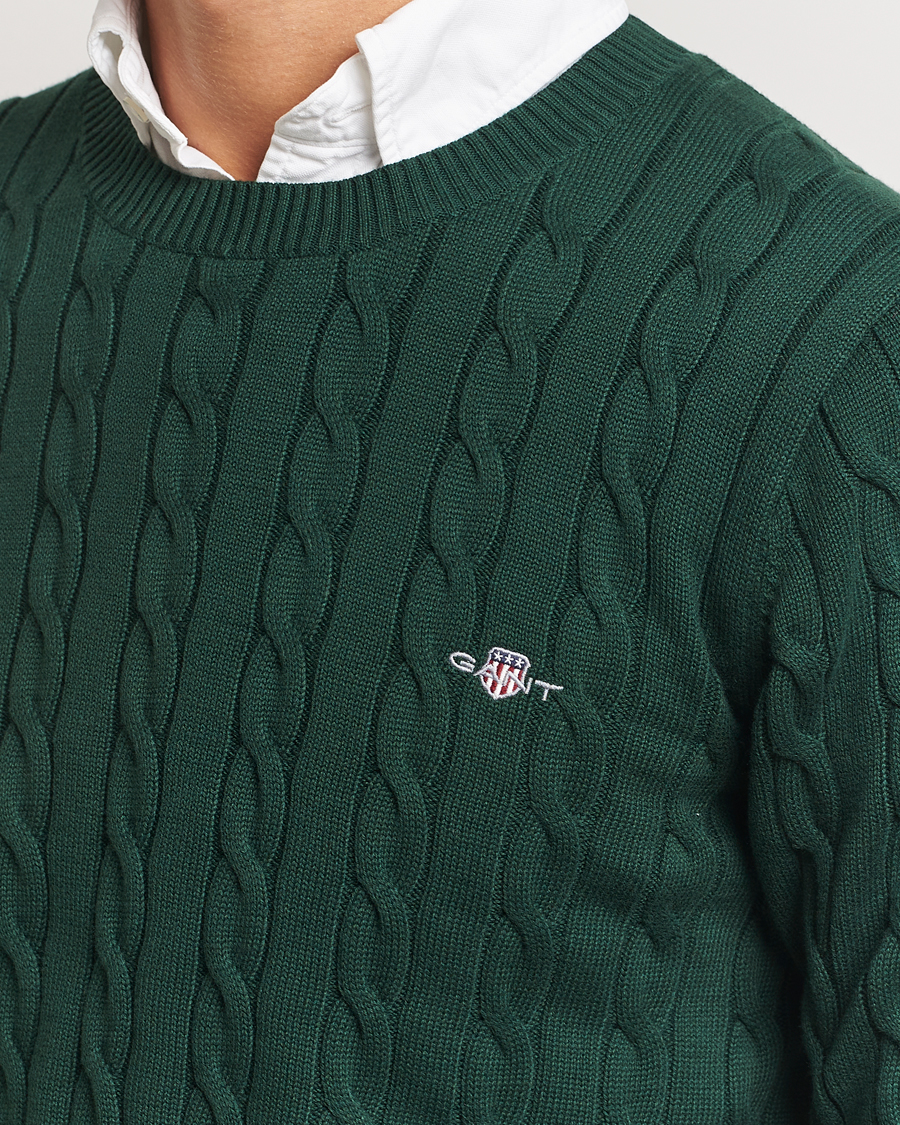 Herre | Gensere | GANT | Cotton Cable Crew Neck Tartan Green