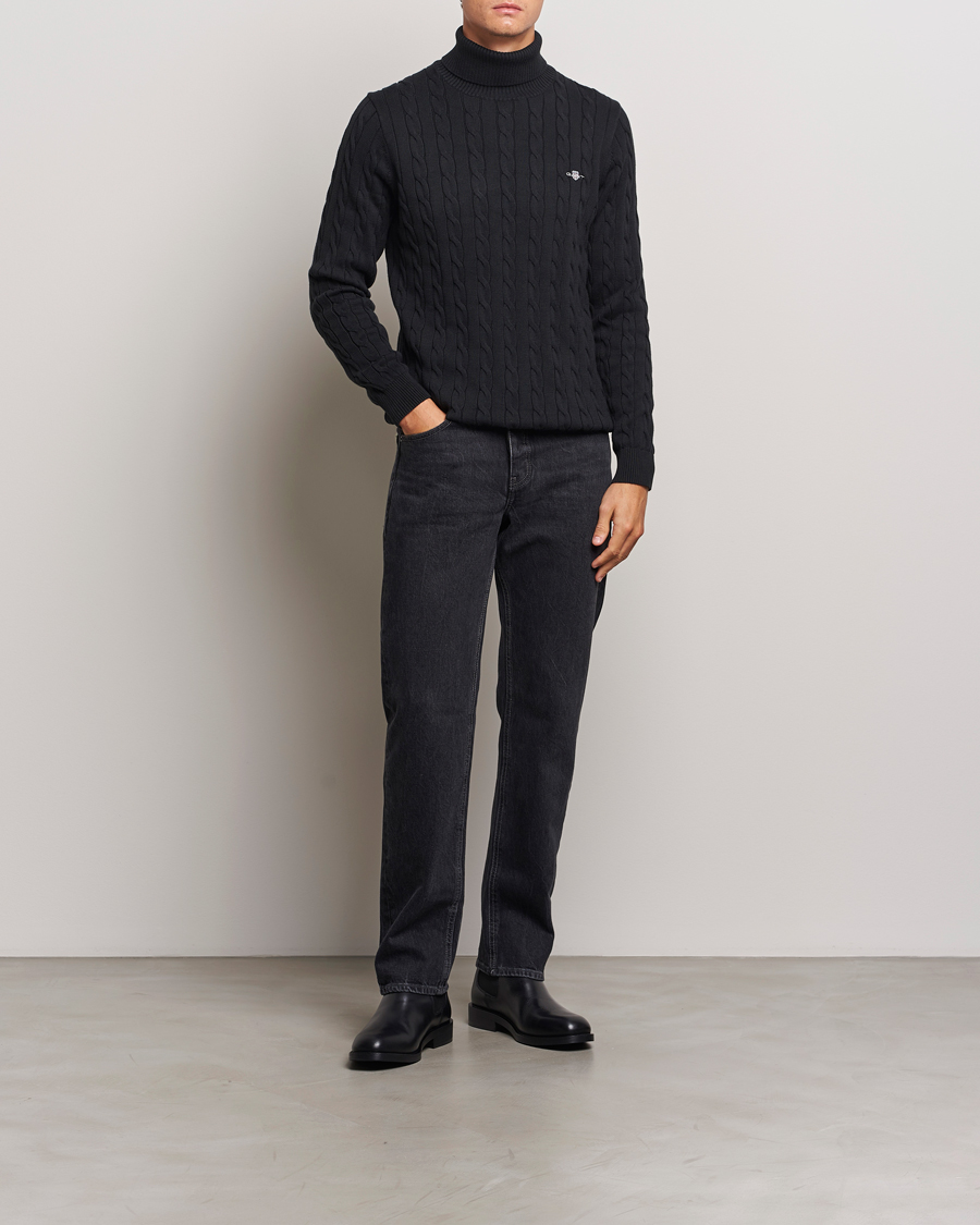 Herre | Gensere | GANT | Cotton Cable Turtle Neck Black