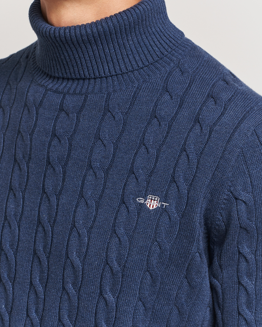 Herre | Gensere | GANT | Cotton Cable Turtle Neck Dark Jeans Blue Melange