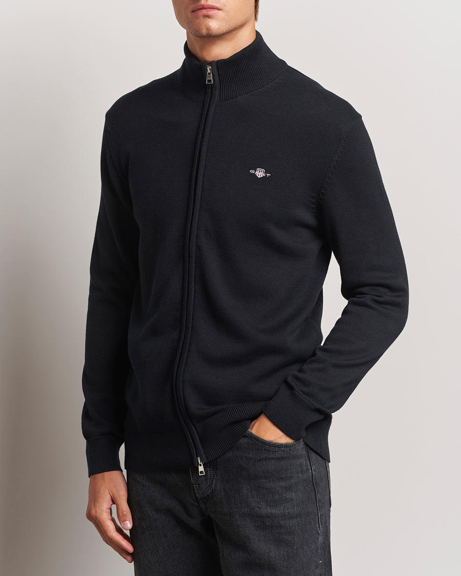 Herre | Gensere | GANT | Cotton Full Zip Cardigan Black