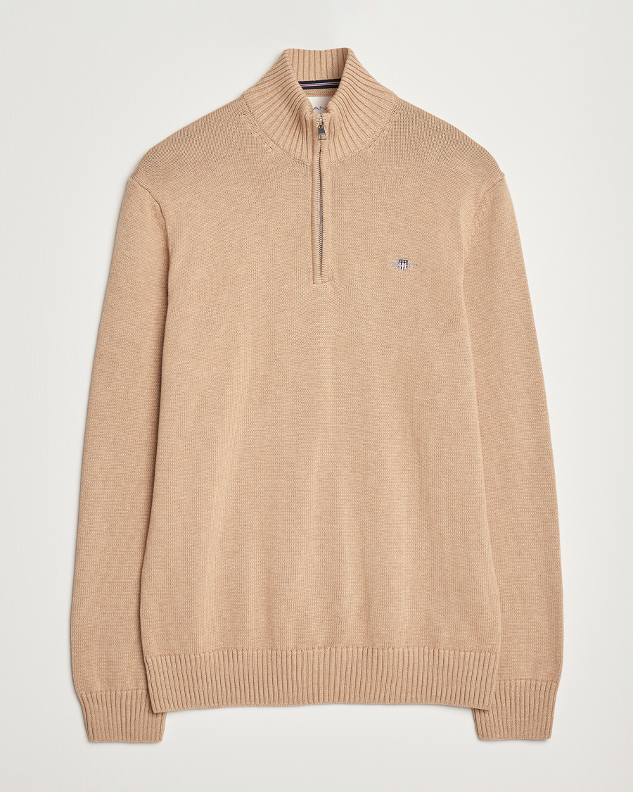Herre | Gensere | GANT | Cotton Half Zip Khaki Melange