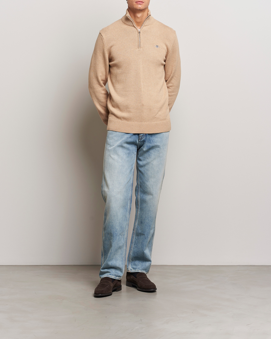 Herre | Gensere | GANT | Cotton Half Zip Khaki Melange