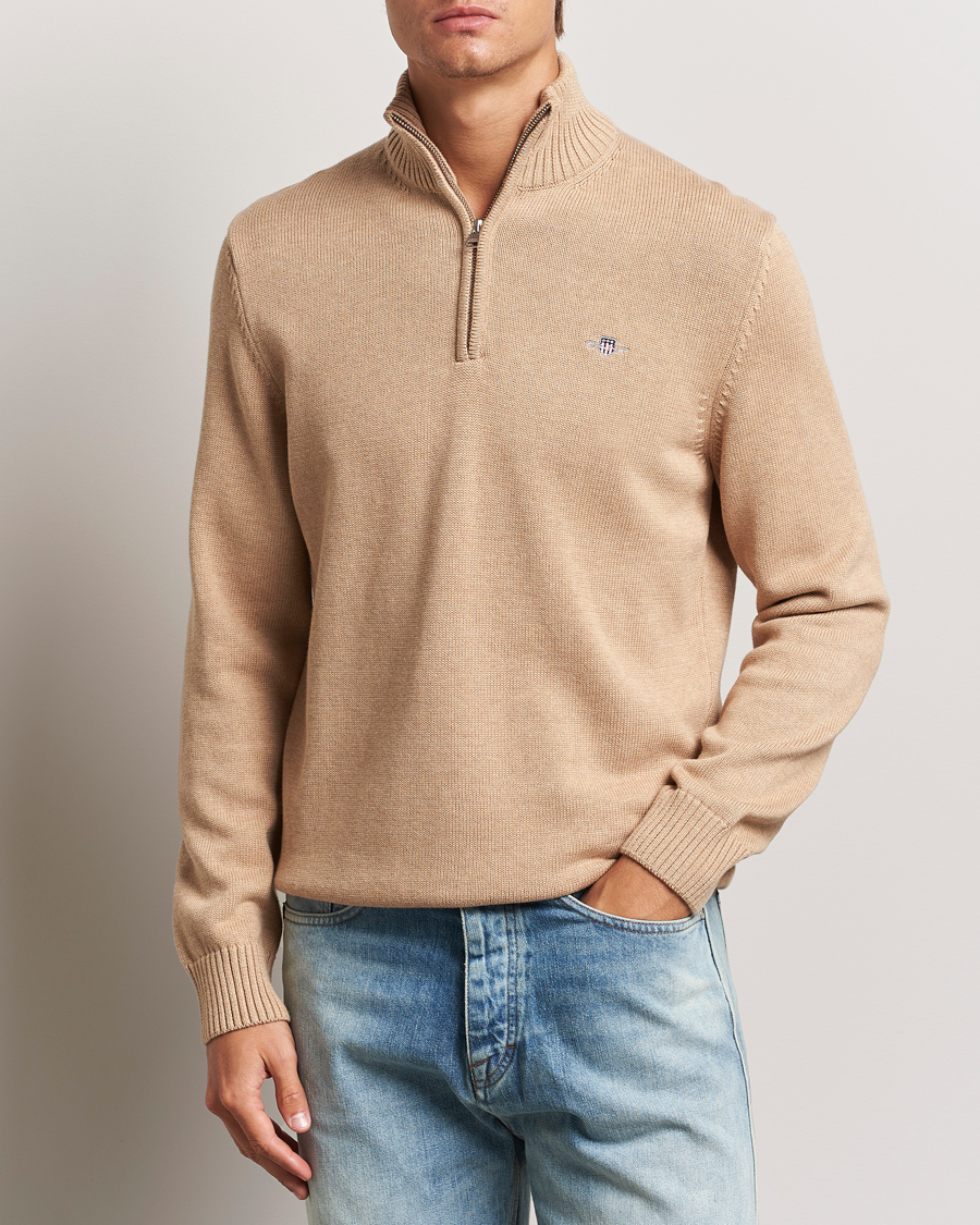 Herre | Gensere | GANT | Cotton Half Zip Khaki Melange