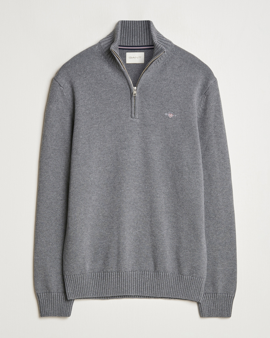 Herre | Gensere | GANT | Casual Cotton Half Zip Dark Grey Melange
