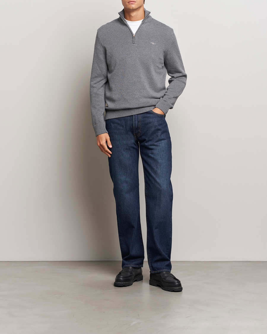 Herre | Gensere | GANT | Casual Cotton Half Zip Dark Grey Melange