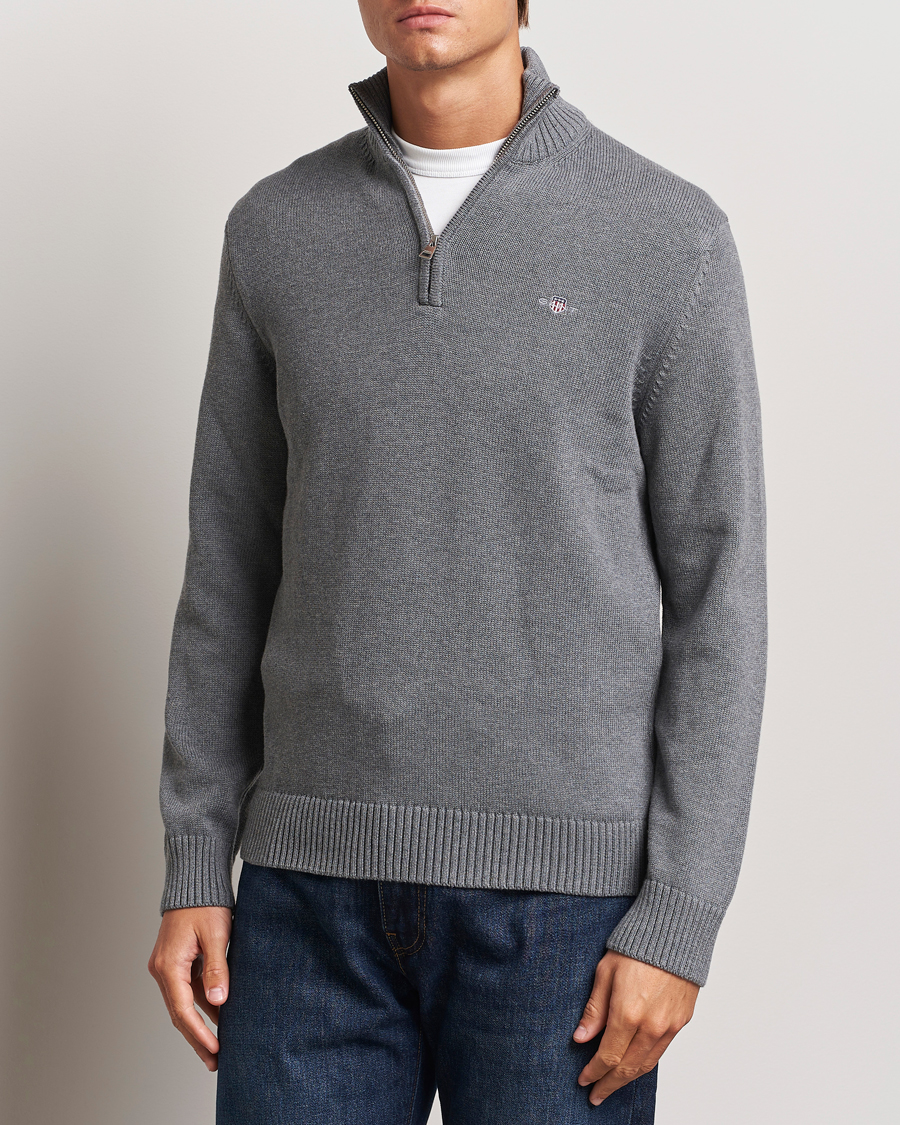 Herre | Gensere | GANT | Casual Cotton Half Zip Dark Grey Melange