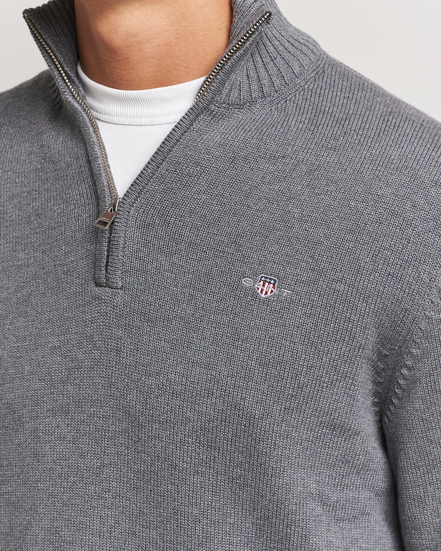Herre | Gensere | GANT | Casual Cotton Half Zip Dark Grey Melange