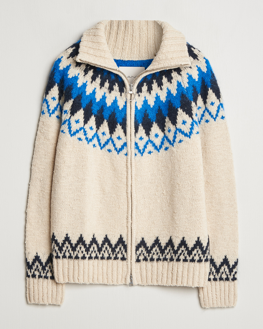 Herre | Gensere | Gant | Jacquard Zip Cardigan Cream