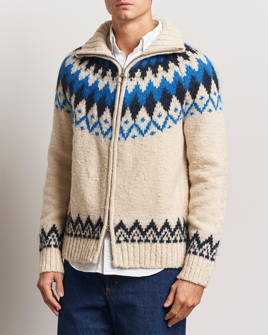 Herre | Gensere | Gant | Jacquard Zip Cardigan Cream