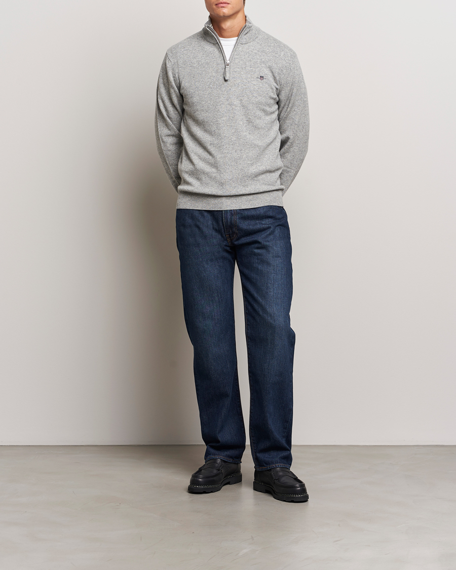 Herre | Gensere | GANT | Lamsbwool Half Zip Grey Melange