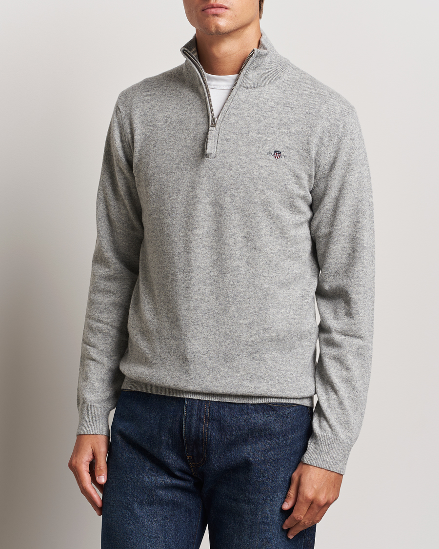 Herre | Gensere | GANT | Lamsbwool Half Zip Grey Melange