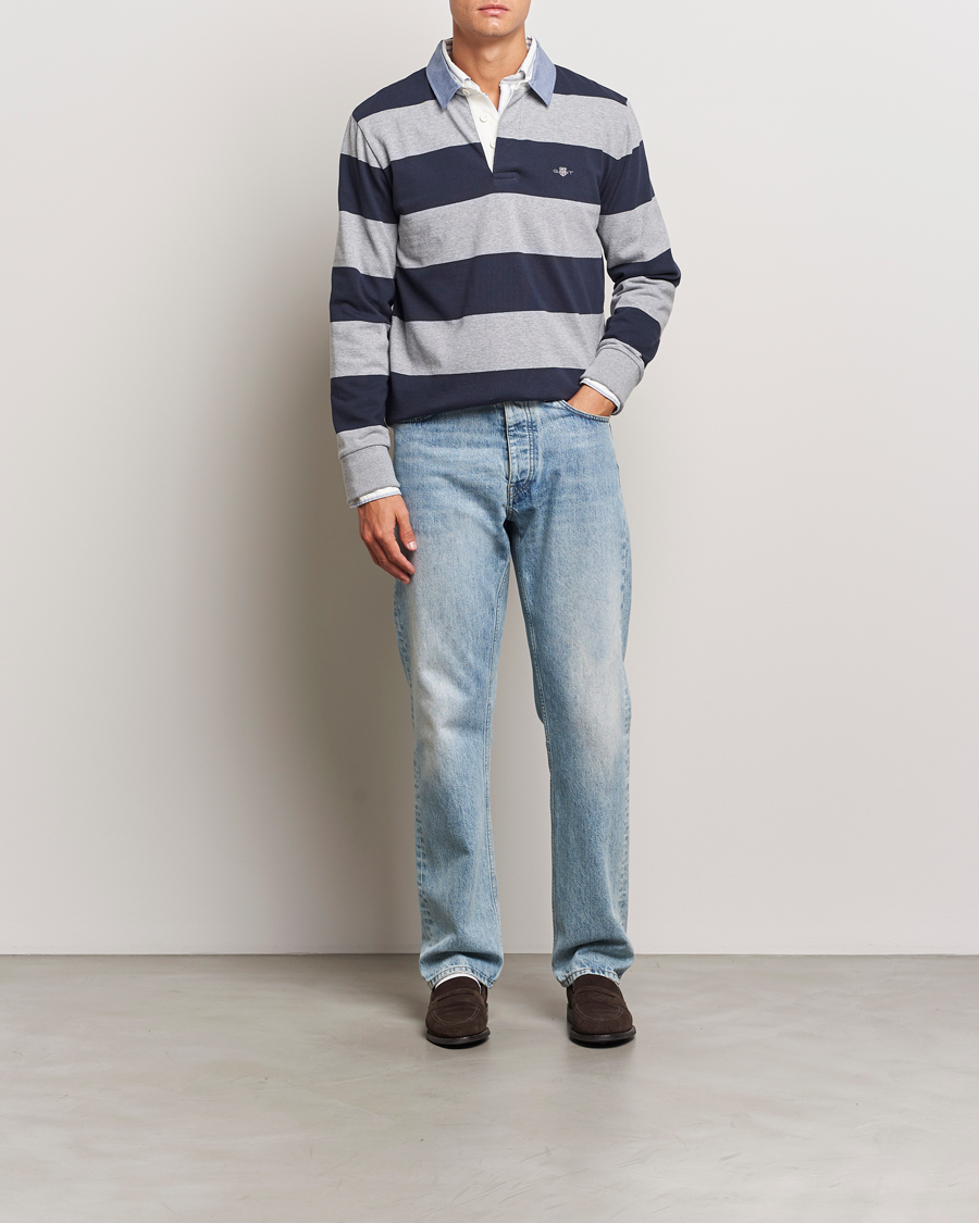 Herre | Gensere | Gant | Chambray Striped Heavy Rugger Grey Melange