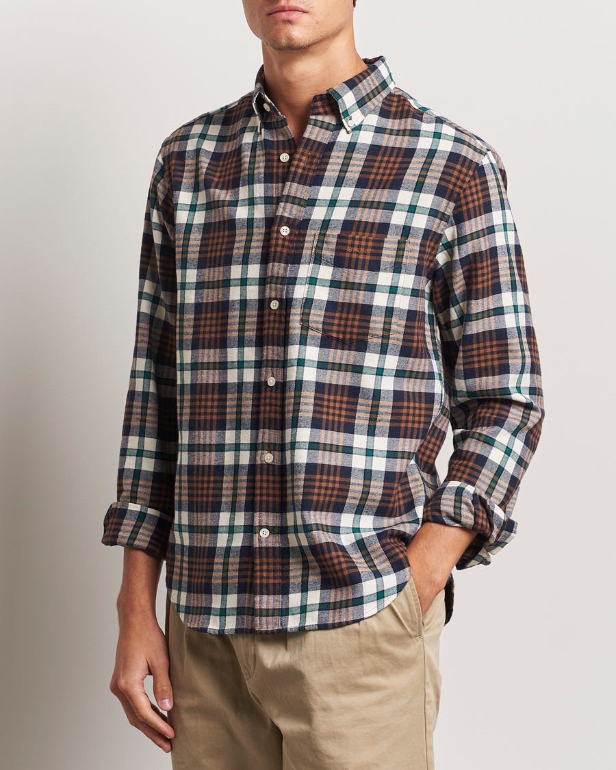 Herre | Skjorter | Gant | Regular Flannel Plaid Shirt Cacao Brown