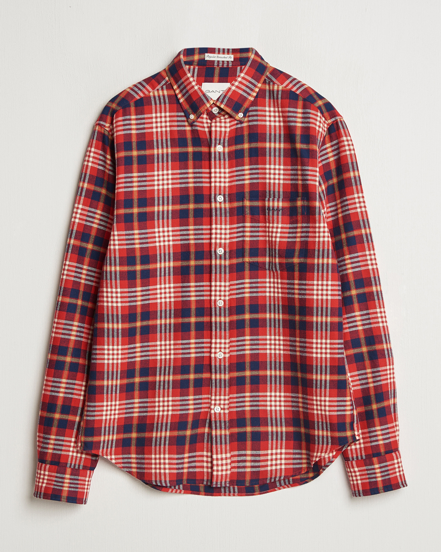 Herre | Skjorter | GANT | Regular Flannel Plaid Shirt Ruby Red
