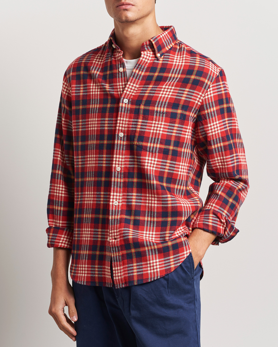 Herre | Skjorter | Gant | Regular Flannel Plaid Shirt Ruby Red