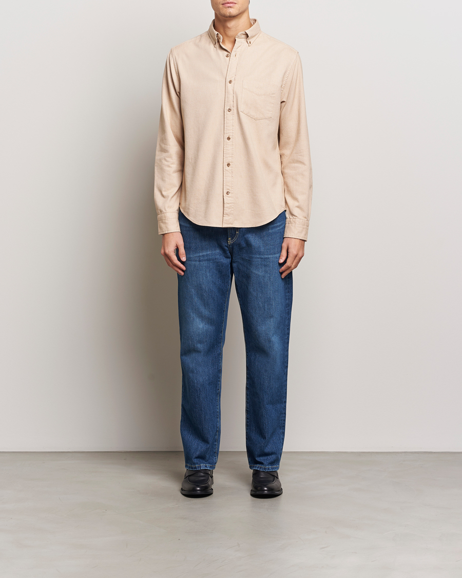 Herre | Skjorter | Gant | Regular Herringbone Flannel Shirt Caramel Beige