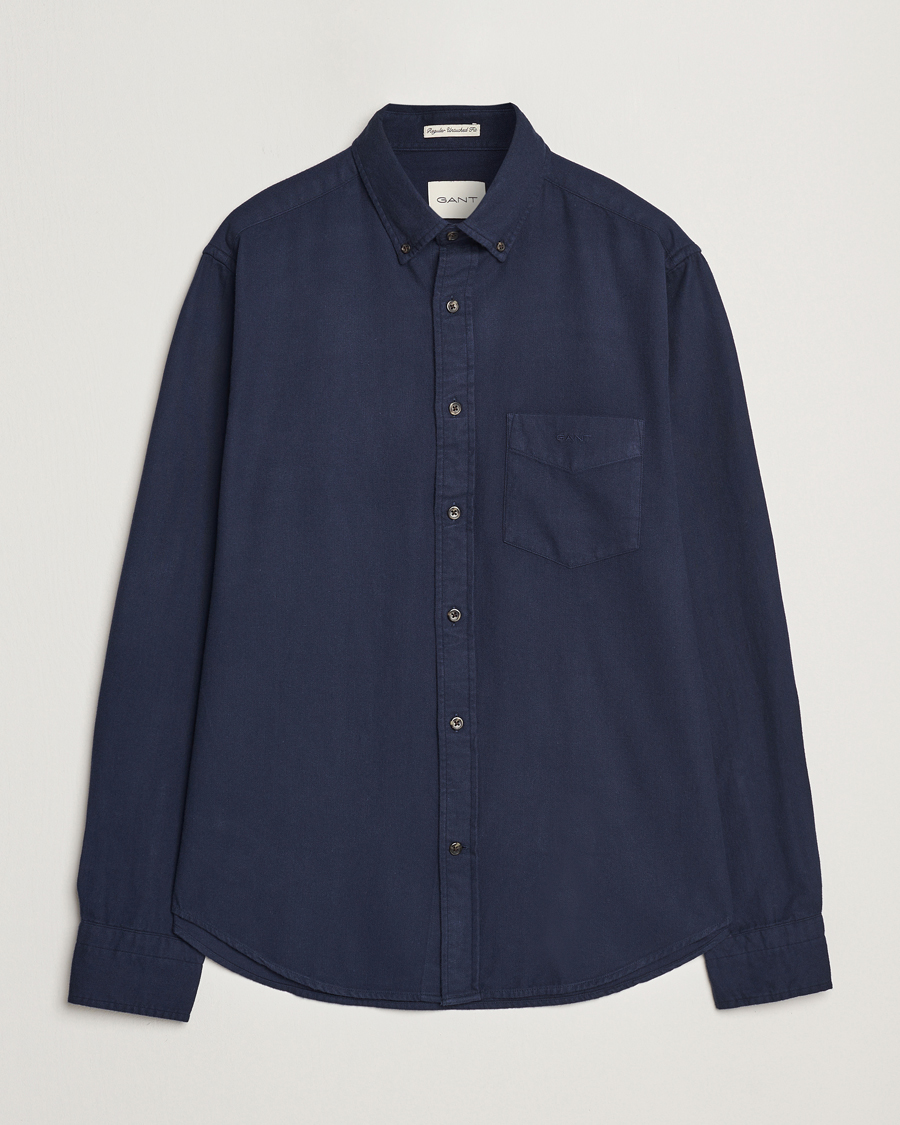 Herre | Skjorter | GANT | Regular Herringbone Flannel Shirt Evening Blue