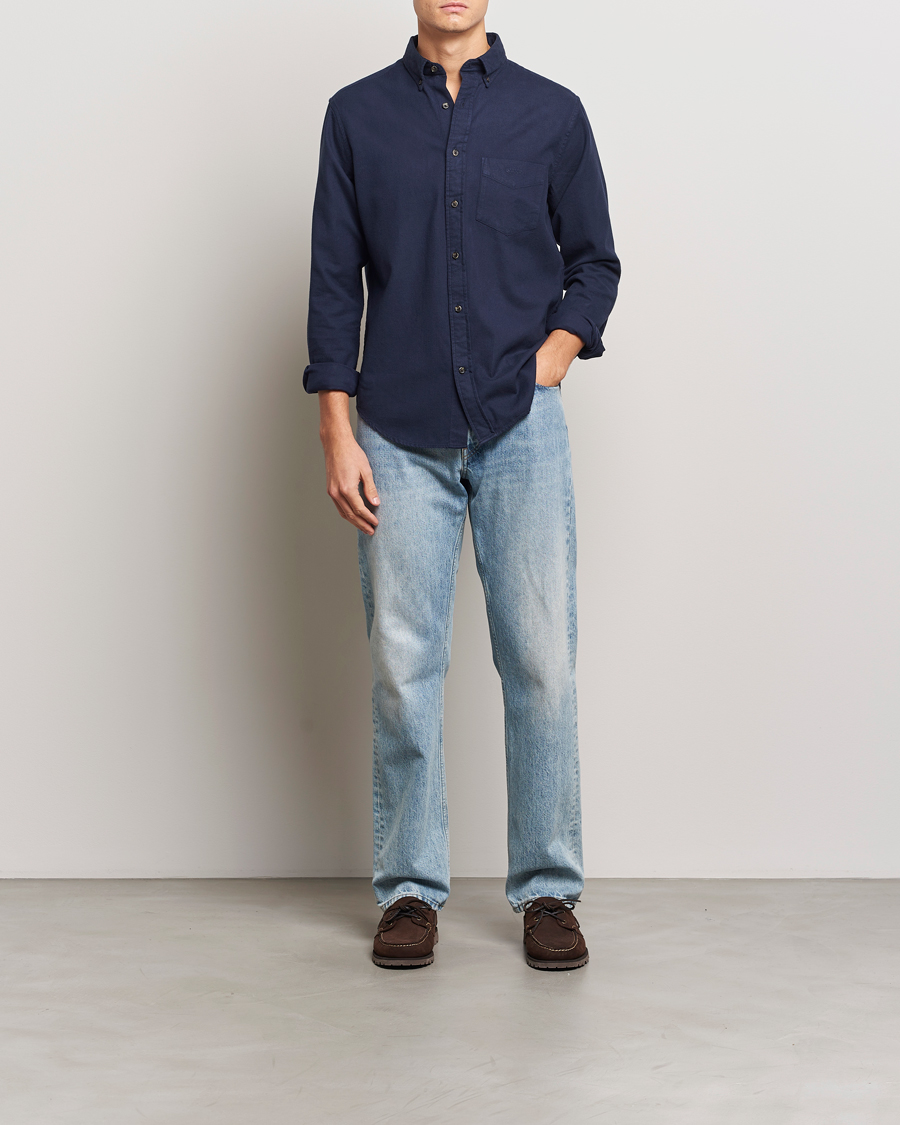 Herre | Skjorter | GANT | Regular Herringbone Flannel Shirt Evening Blue