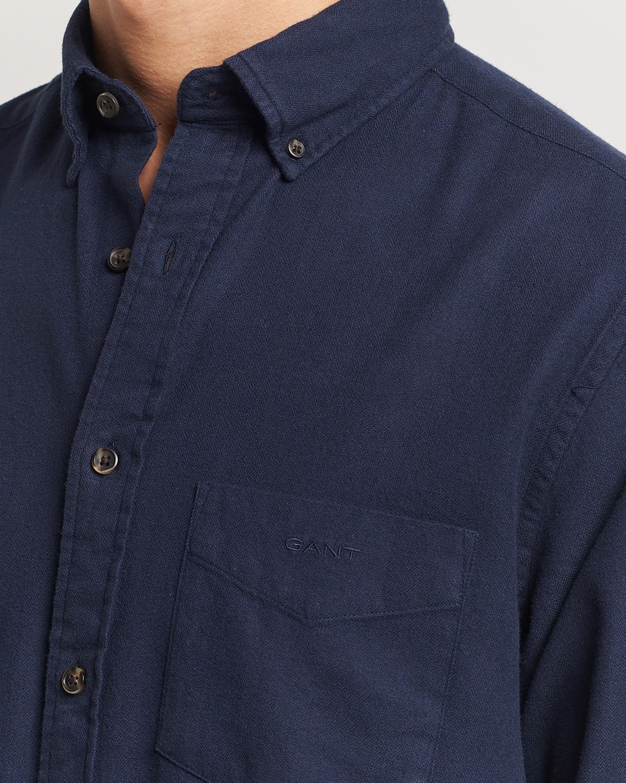 Herre | Skjorter | GANT | Regular Herringbone Flannel Shirt Evening Blue