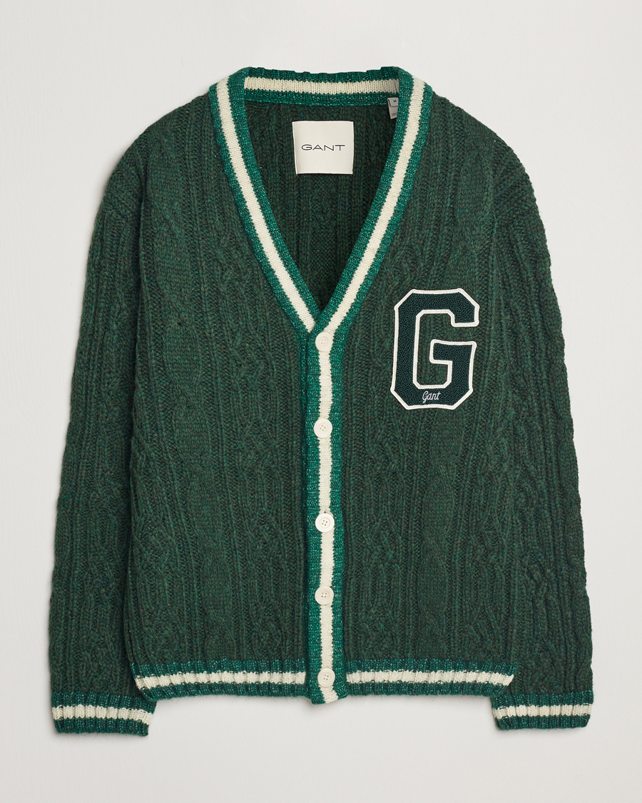 Herre | Gensere | GANT | Seasonal G Cable V-neck Cardigan Tartan Green
